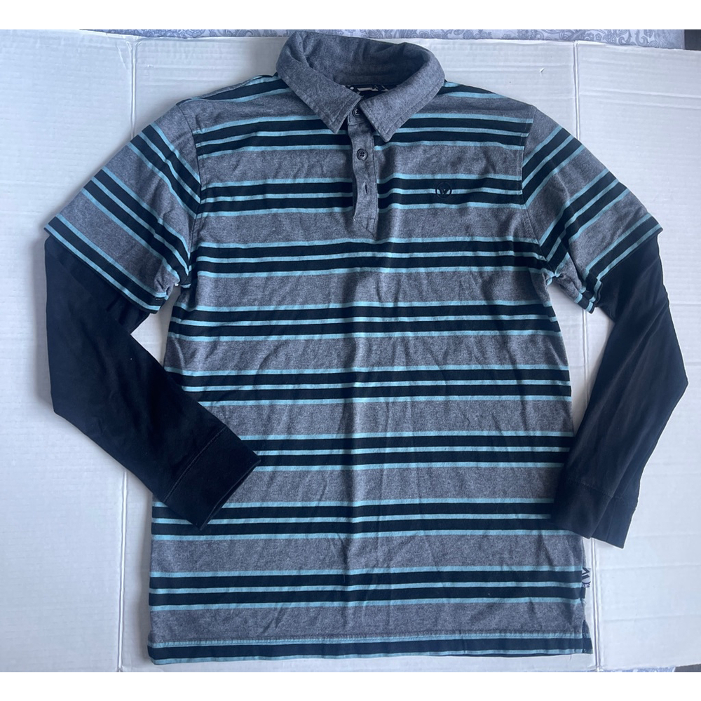 Shaun White Boy’s L Long Sleeve Striped Polo Shirt Layered Look #50